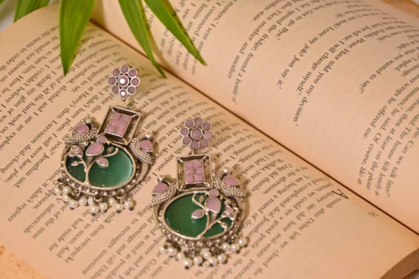 Stone Studded Oxidised Dangler Earrings