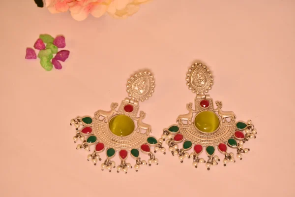 Stone-Studded Oxidised Earrings