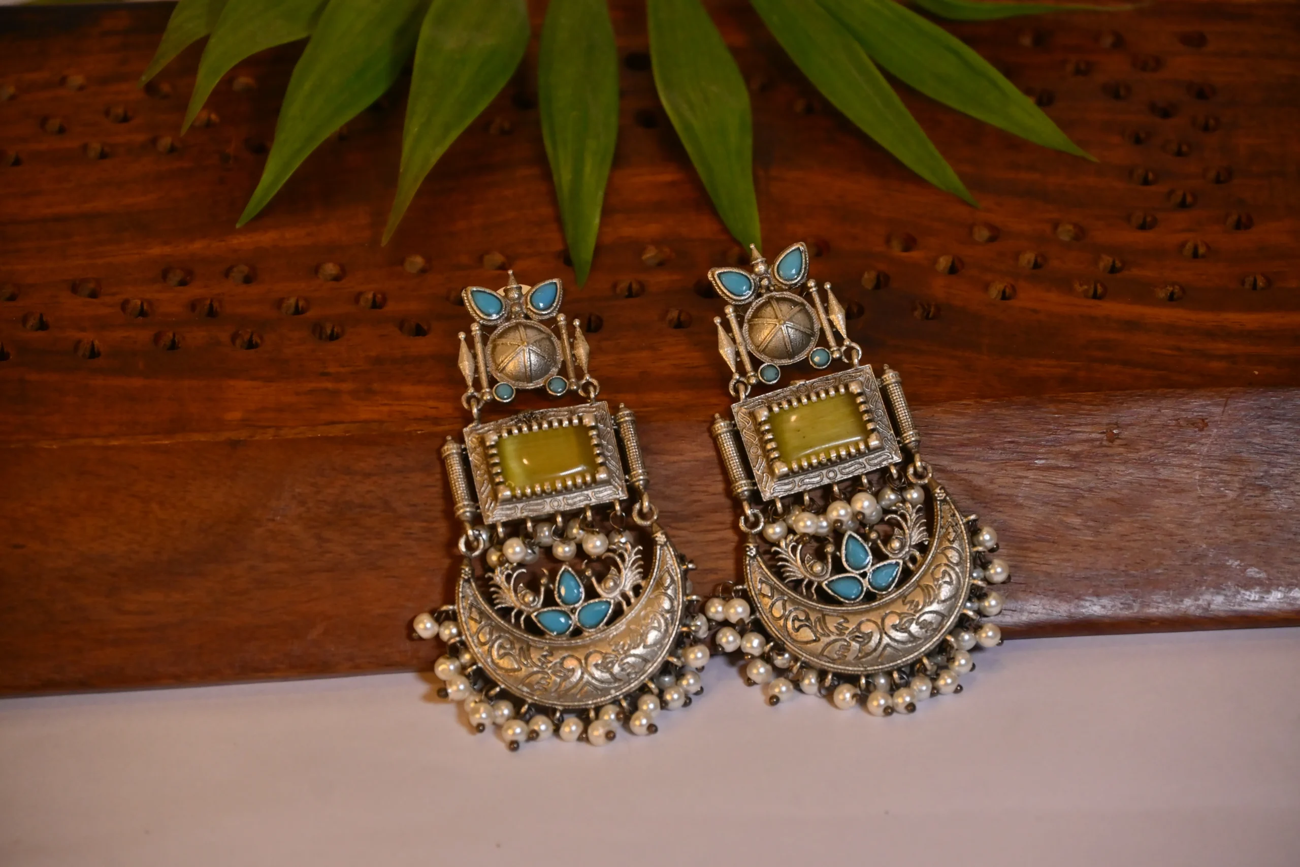 Stone-Studded-Oxidised-Statement-Earrings-scaled